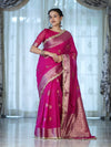 Banarasee Handwoven Faux Georgette Saree With Meena Zari Work Border & Lace-Pink