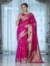 Banarasee Handwoven Faux Georgette Saree With Meena Zari Work Border & Lace-Pink