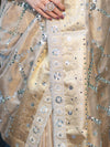 Banarasee Tissue Hand Embroidered Mirror Work Saree With Zari Woven Border & Lace-Gold