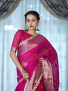 Banarasee Handwoven Faux Georgette Saree With Meena Zari Work Border & Lace-Pink