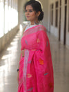 Bhagalpur Handloom Embroidered Buta Design Linen Saree-Pink