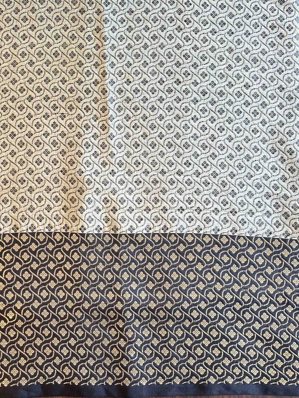 Banarasee Handloom Linen Silk Mix Saree-Grey & Black