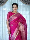 Banarasee Handwoven Faux Georgette Saree With Meena Zari Work Border & Lace-Pink