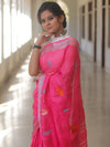 Bhagalpur Handloom Embroidered Buta Design Linen Saree-Pink