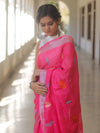 Bhagalpur Handloom Embroidered Buta Design Linen Saree-Pink