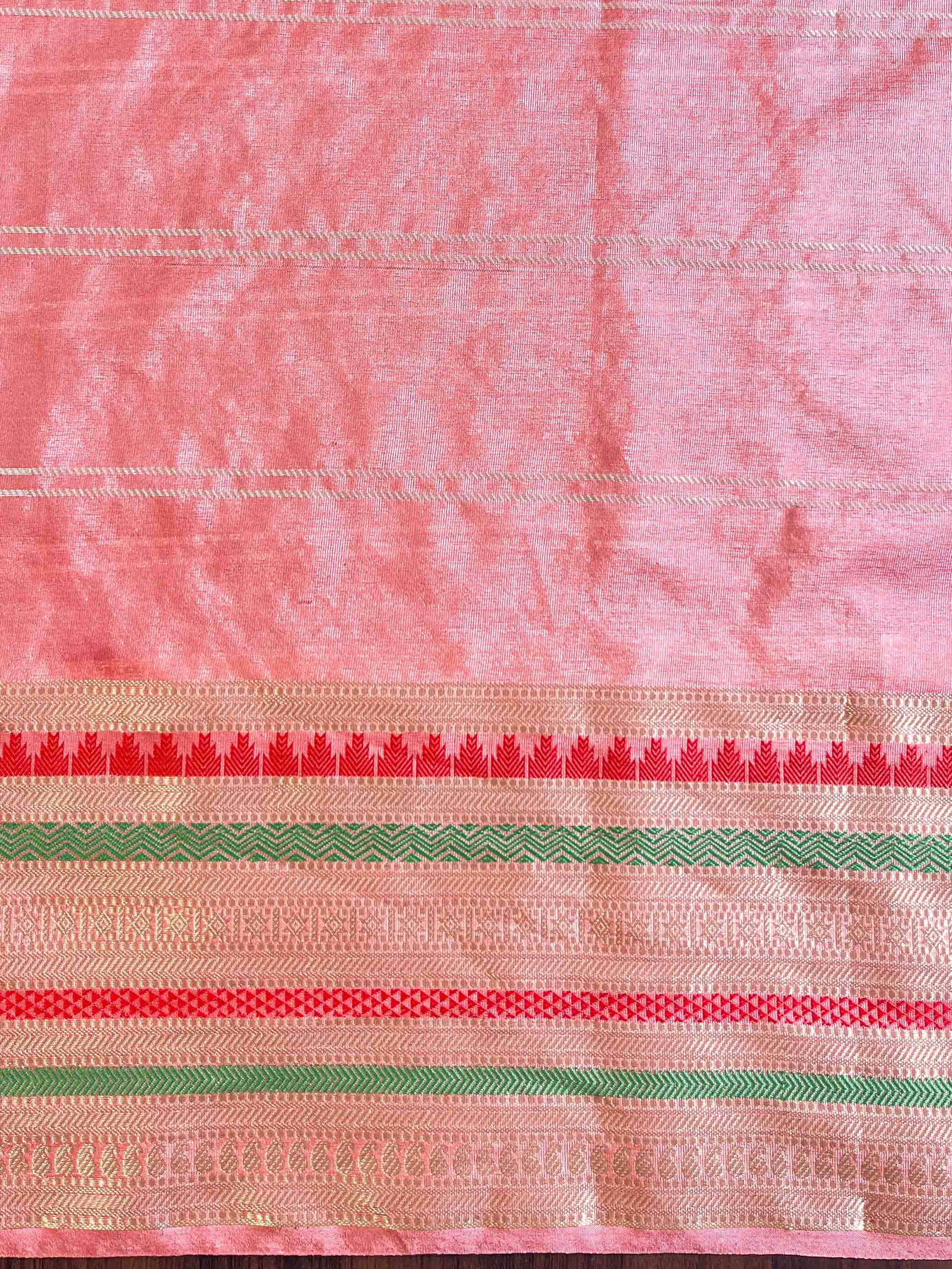 Banarasee Handwoven Semi Silk Plain Saree With Broad Zari & Resham Border-Pink