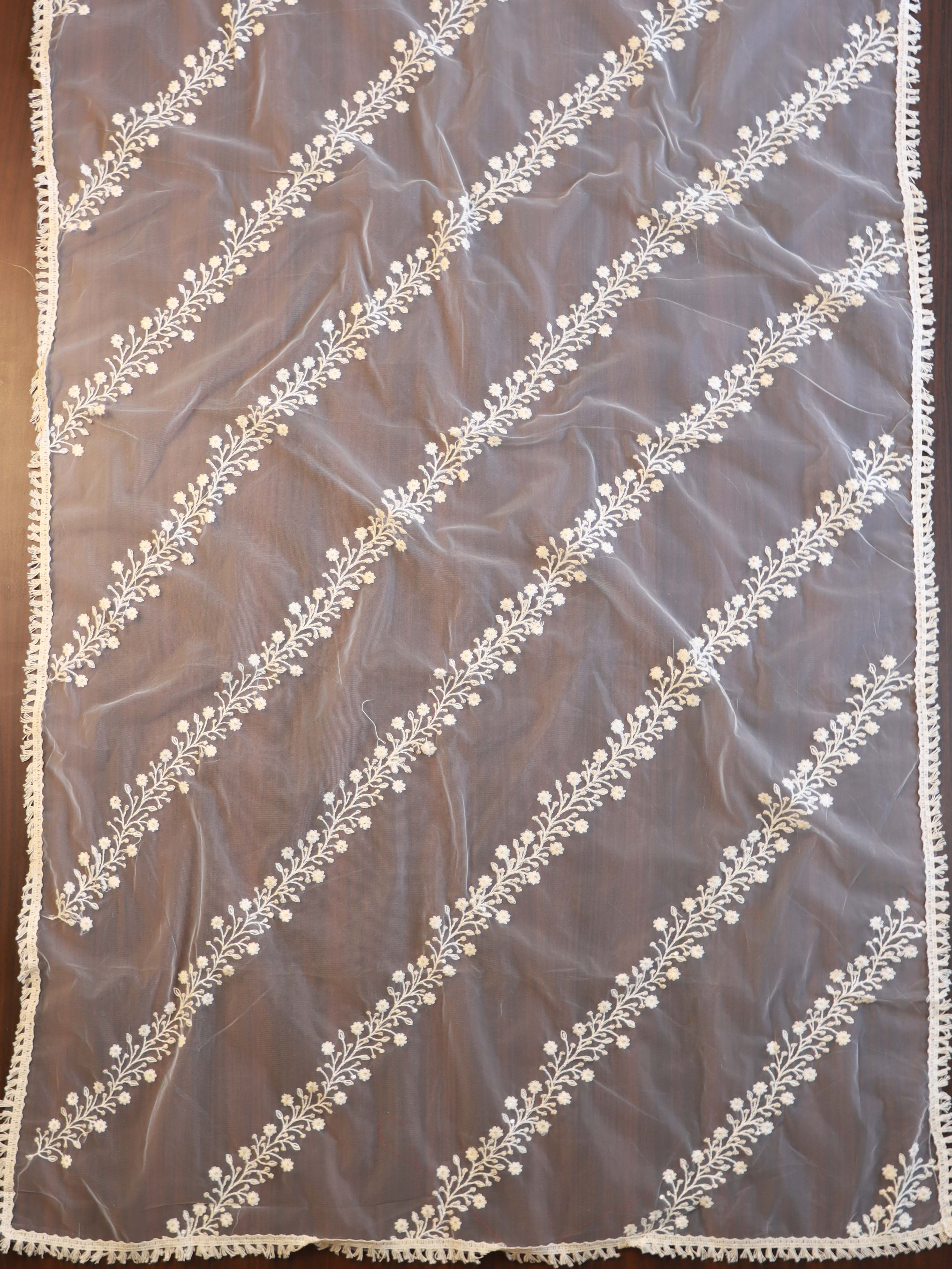 Banarasee Shifli Cotton Salwar Kameez Set & Net Dupatta-Red & White