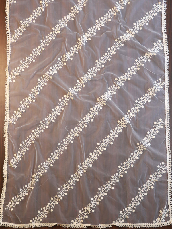 Banarasee Shifli Cotton Salwar Kameez Set & Net Dupatta-Red & White