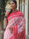 Handloom Mul Cotton Hand-Block Print Saree-White & Red