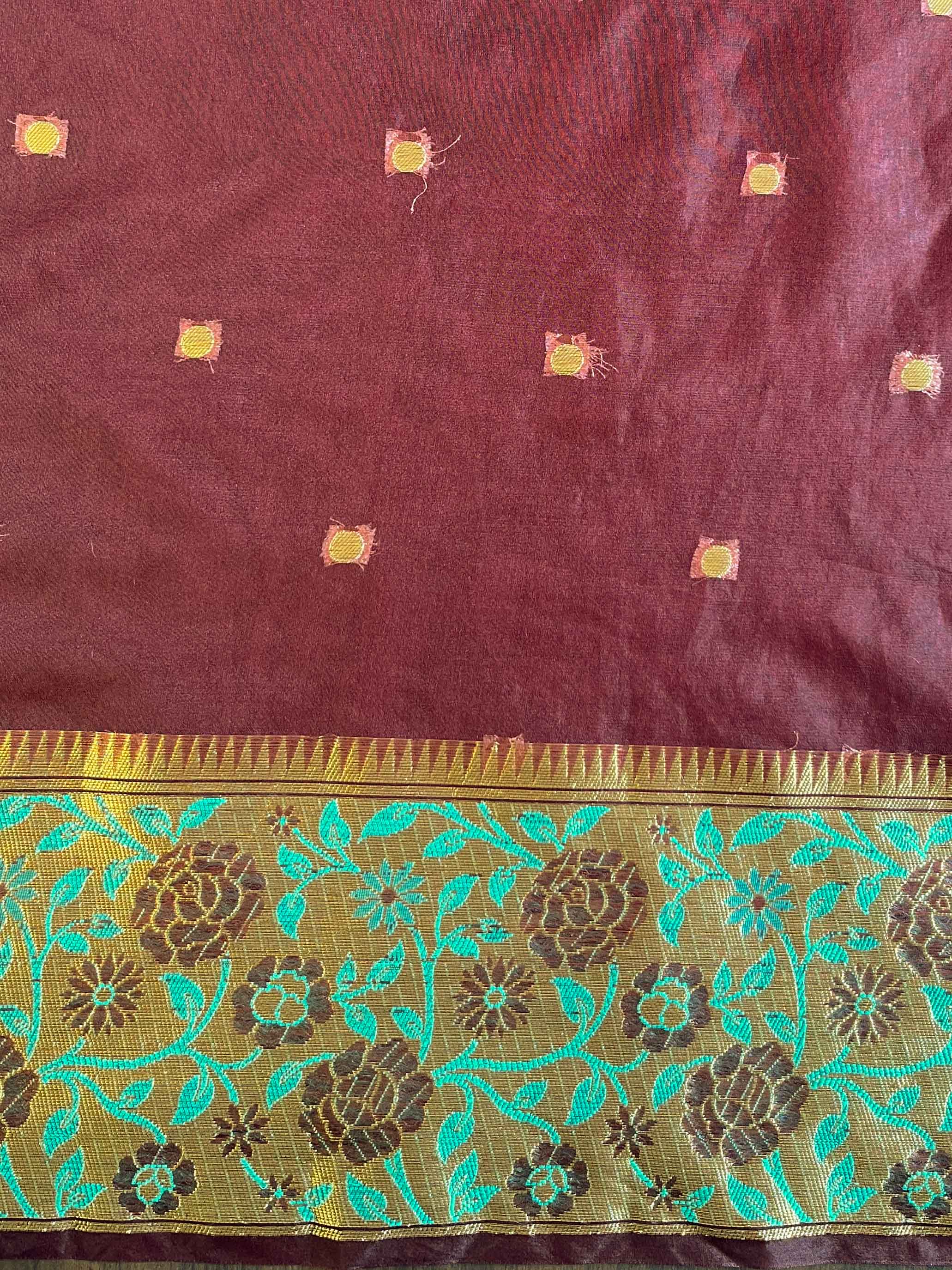 Banarasee Organza Mix Saree With Contrast Zari Meena Border-Maroon