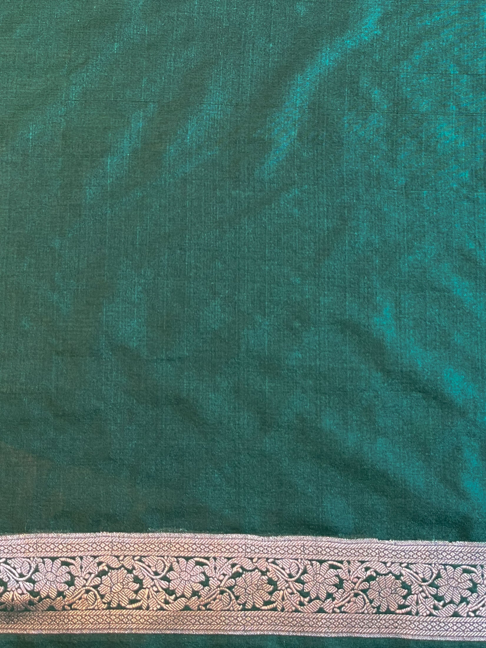 Banarasee Handwoven Semi-Chiffon Saree With Silver Zari Work-Green