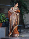 Banarasee Tissue Hand Embroidered Mirror Work Saree With Ghungroo Work & Zari Woven Pallu-Brown
