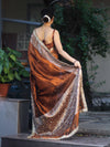 Banarasee Tissue Hand Embroidered Mirror Work Saree With Ghungroo Work & Zari Woven Pallu-Brown