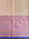 Banarasee Kora Muslin Saree With Jaal Design & Skirt Border-Peach & Blue