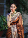 Banarasee Tissue Hand Embroidered Mirror Work Saree With Ghungroo Work & Zari Woven Pallu-Brown