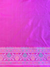Banarasee Handwoven Cotton Silk Patola Design Saree With Zari & Resham Border-Blue & Pink