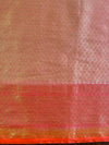 Banarasee Handwoven Soft Semi Silk Saree With Hand-Painted Rangkat Design-Orange & Pink