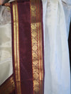 Banarasee Handloom Plain Semi Silk Saree With Contrast Temple Border-White (Dual Tone)