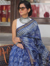 Handloom Maheshwari Silk Bagru Block Printed Saree-Blue