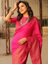 Banarasee Semi-Chiffon Saree With Antique Gold Zari Work-Pink