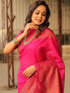 Banarasee Semi-Chiffon Saree With Antique Gold Zari Work-Pink