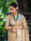 Banarasee Tissue Hand Embroidered Mirror Work Saree With Pearl Motifs & Swarovski Work-Gold
