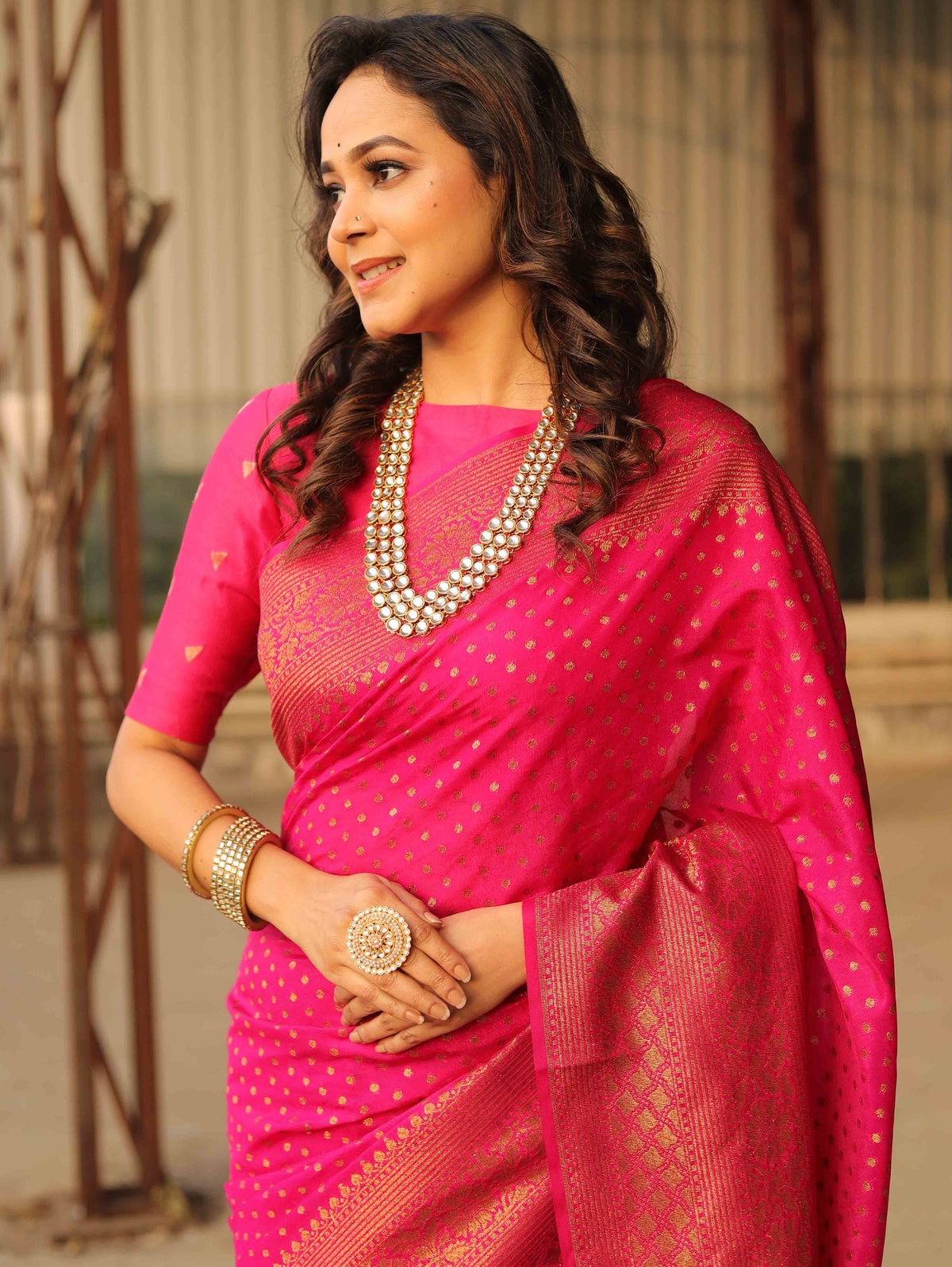 Minimalist Semi Silk Saree x Gold Zari - Dark Chocolate