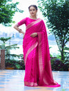 Banarasee Handloom Soft Silk Saree With Zari Buti Design & Border-Pink