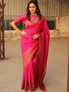Banarasee Semi-Chiffon Saree With Antique Gold Zari Work-Pink