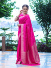 Banarasee Handloom Soft Silk Saree With Zari Buti Design & Border-Pink