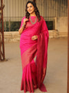 Banarasee Semi-Chiffon Saree With Antique Gold Zari Work-Pink
