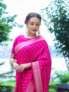 Banarasee Handloom Soft Silk Saree With Zari Buti Design & Border-Pink