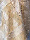 Banarasee Tissue Hand Embroidered Mirror Work Saree With Pearl Motifs & Swarovski Work-Gold