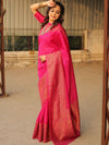 Banarasee Semi-Chiffon Saree With Antique Gold Zari Work-Pink