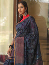 Banarasee Handloom Chanderi Bagru Block Printed Saree-Blue