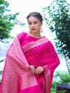 Banarasee Handloom Soft Silk Saree With Zari Buti Design & Border-Pink