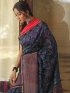 Banarasee Handloom Chanderi Bagru Block Printed Saree-Blue
