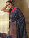Banarasee Handloom Chanderi Bagru Block Printed Saree-Blue