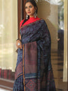 Banarasee Handloom Chanderi Bagru Block Printed Saree-Blue