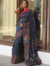 Banarasee Handloom Chanderi Bagru Block Printed Saree-Blue