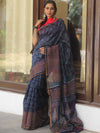 Banarasee Handloom Chanderi Bagru Block Printed Saree-Blue