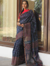 Banarasee Handloom Chanderi Bagru Block Printed Saree-Blue