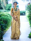 Banarasee Tissue Hand Embroidered Mirror Work Saree With Zari Resham & Ghungroo Work-Yellow