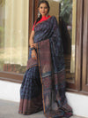 Banarasee Handloom Chanderi Bagru Block Printed Saree-Blue