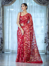 Banarasee Handloom Organza Mix Saree With Zari Woven Design-Maroon