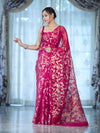 Banarasee Handloom Organza Mix Saree With Zari Woven Design-Pink