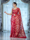Banarasee Handloom Organza Mix Saree With Zari Woven Design-Maroon
