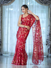 Banarasee Handloom Organza Mix Saree With Zari Woven Design-Maroon