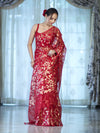 Banarasee Handloom Organza Mix Saree With Zari Woven Design-Maroon
