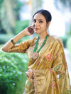 Banarasee Tissue Hand Embroidered Mirror Work Saree With Zari Resham & Ghungroo Work-Yellow
